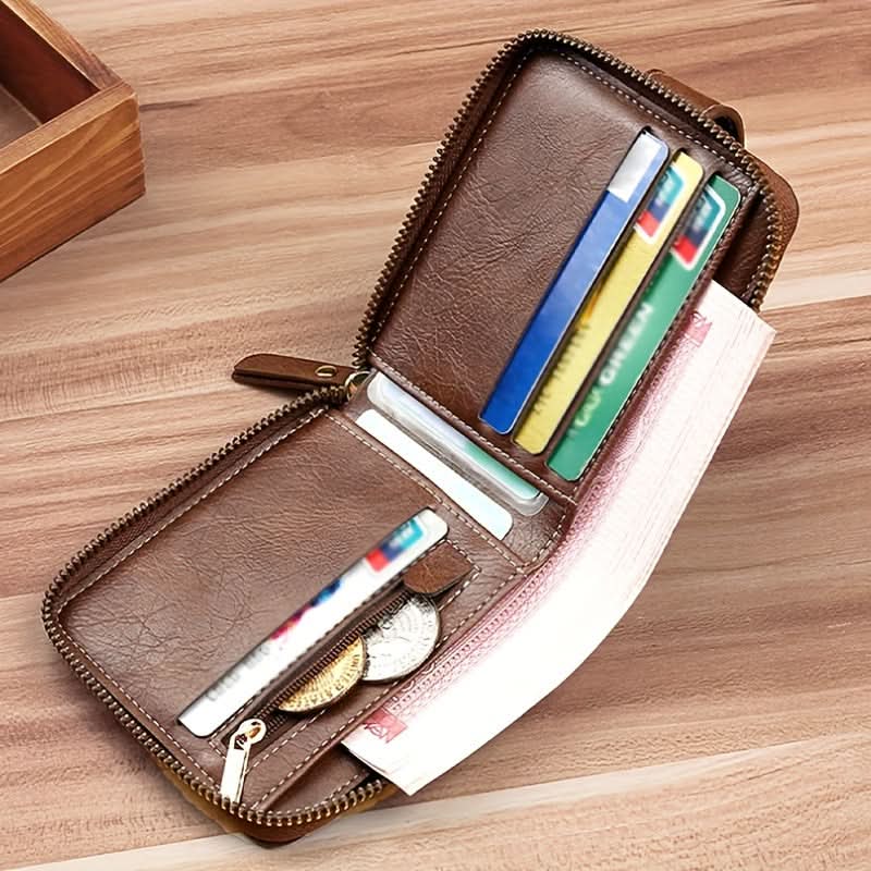Stylish Men's Tree Pattern Wallet with Zipper Closure