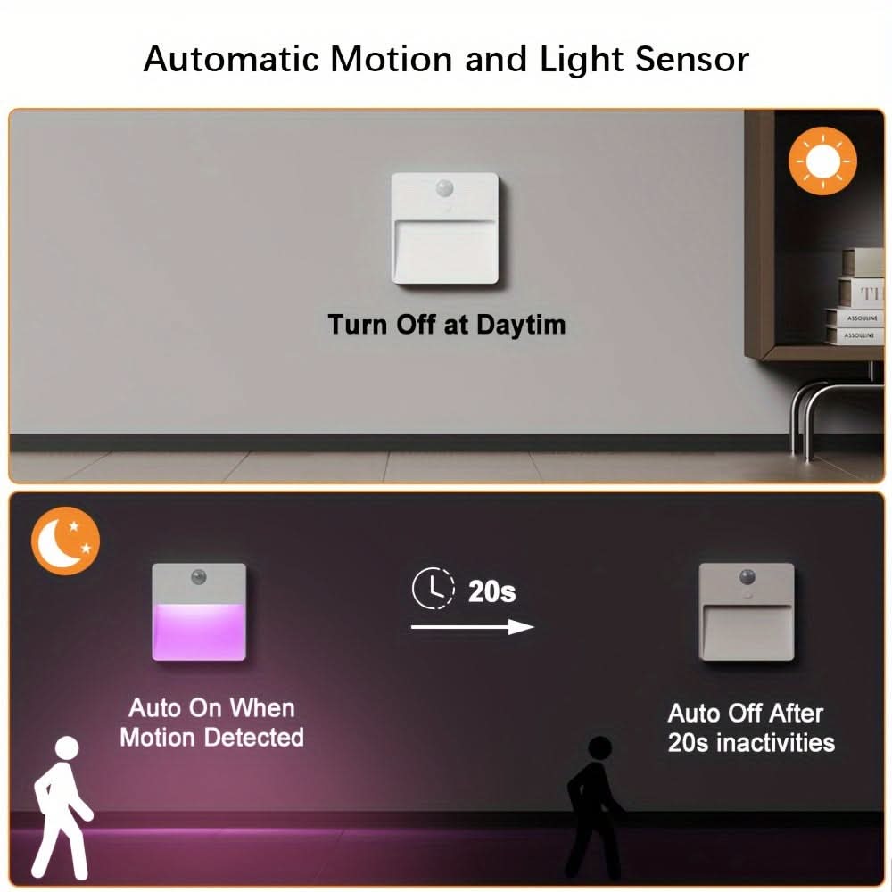 RGB Motion Sensor Night Light - USB Rechargeable LED Wall Lamp