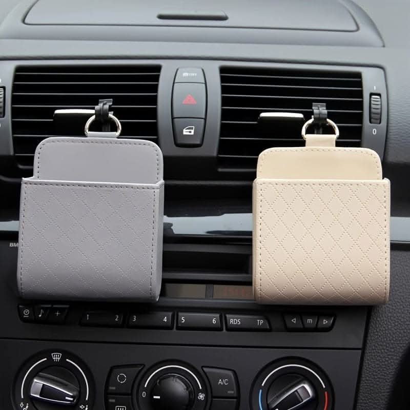 PU Leather Car Air Vent Phone Holder & Storage Pouch