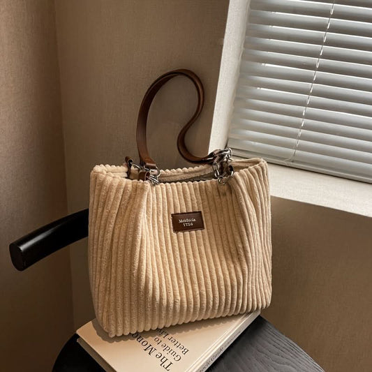 Luxurious Large Capacity Corduroy Tote Bag with Chain Strap
