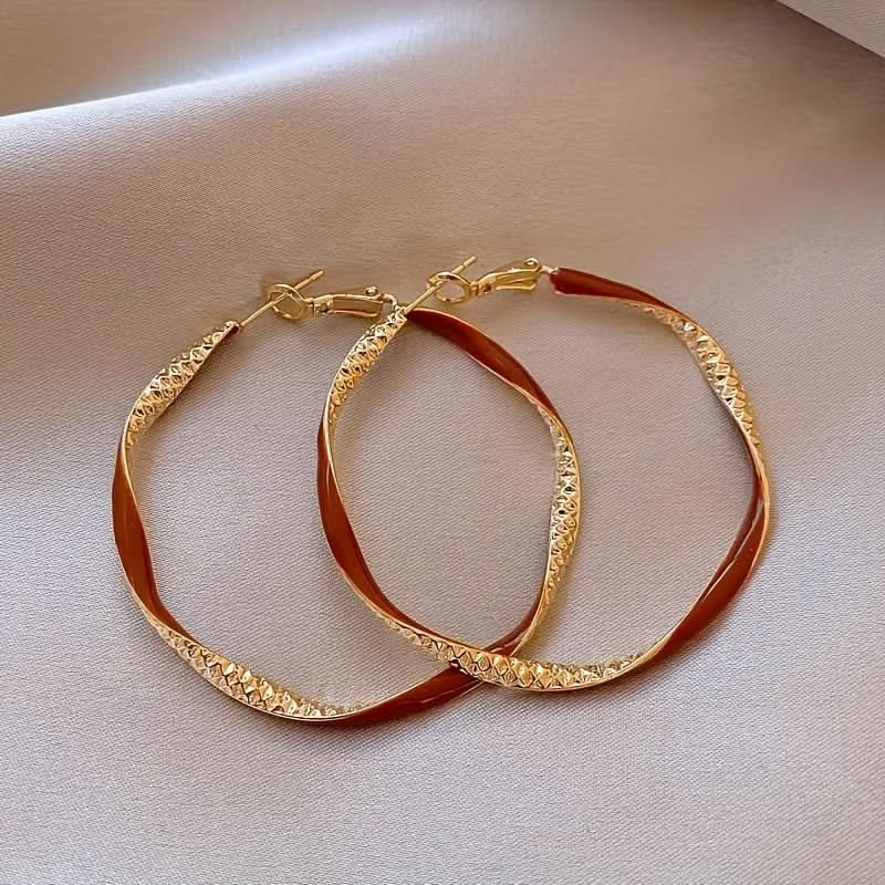 Gold Red Resin Twist Hoop Earrings – Boho Style