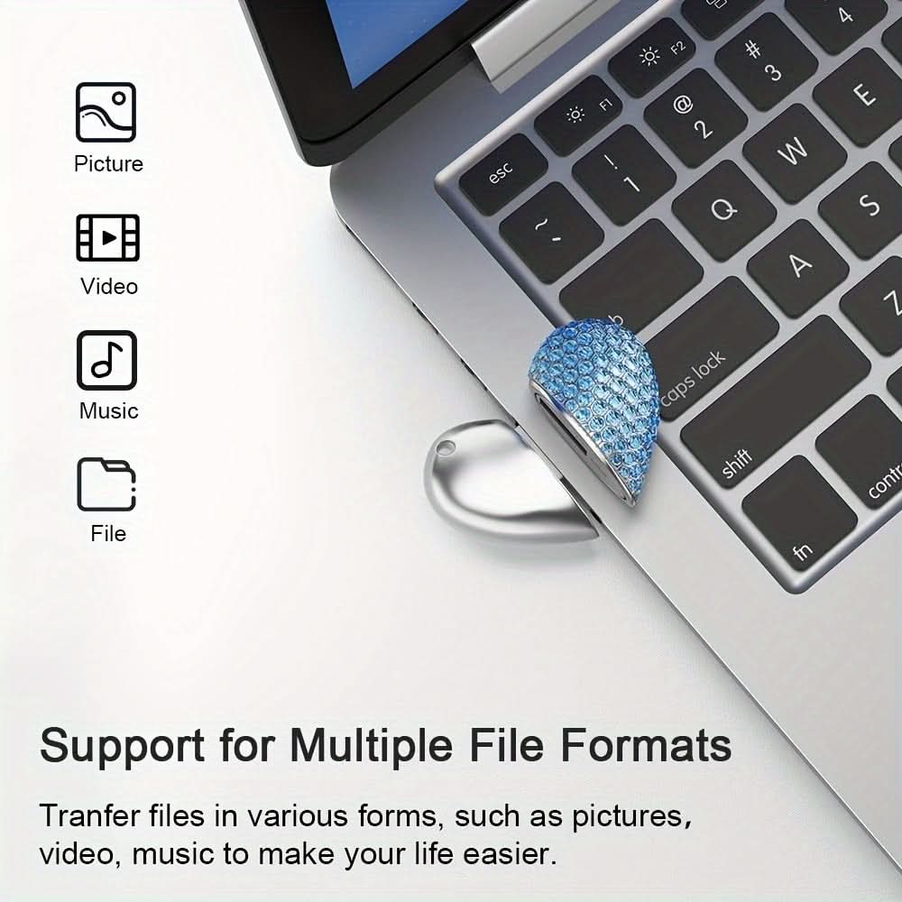 64GB Heart-Shaped Crystal USB Drive – Blue