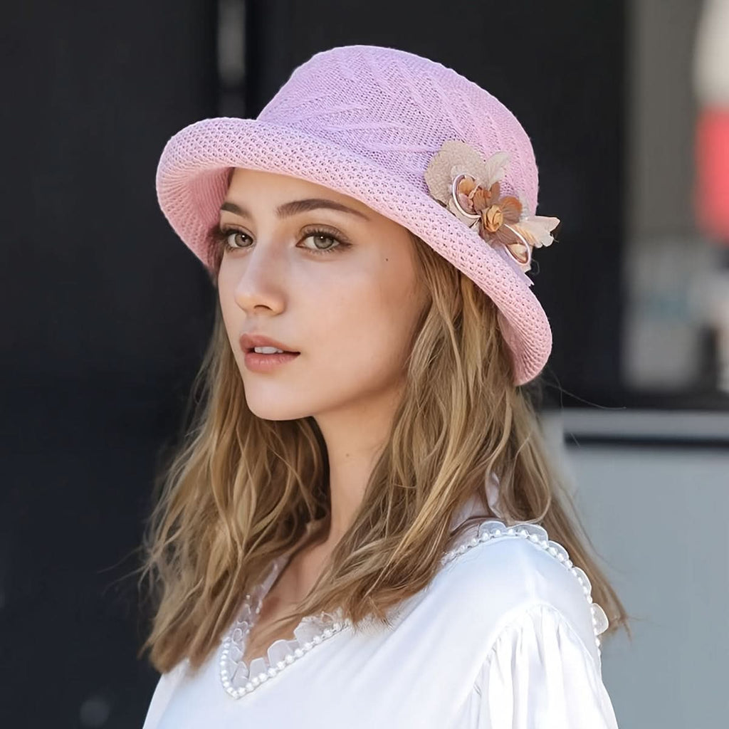 Women’s Straw Sun Hat with Floral Trim – Lightweight, Breathable, Rolled Brim