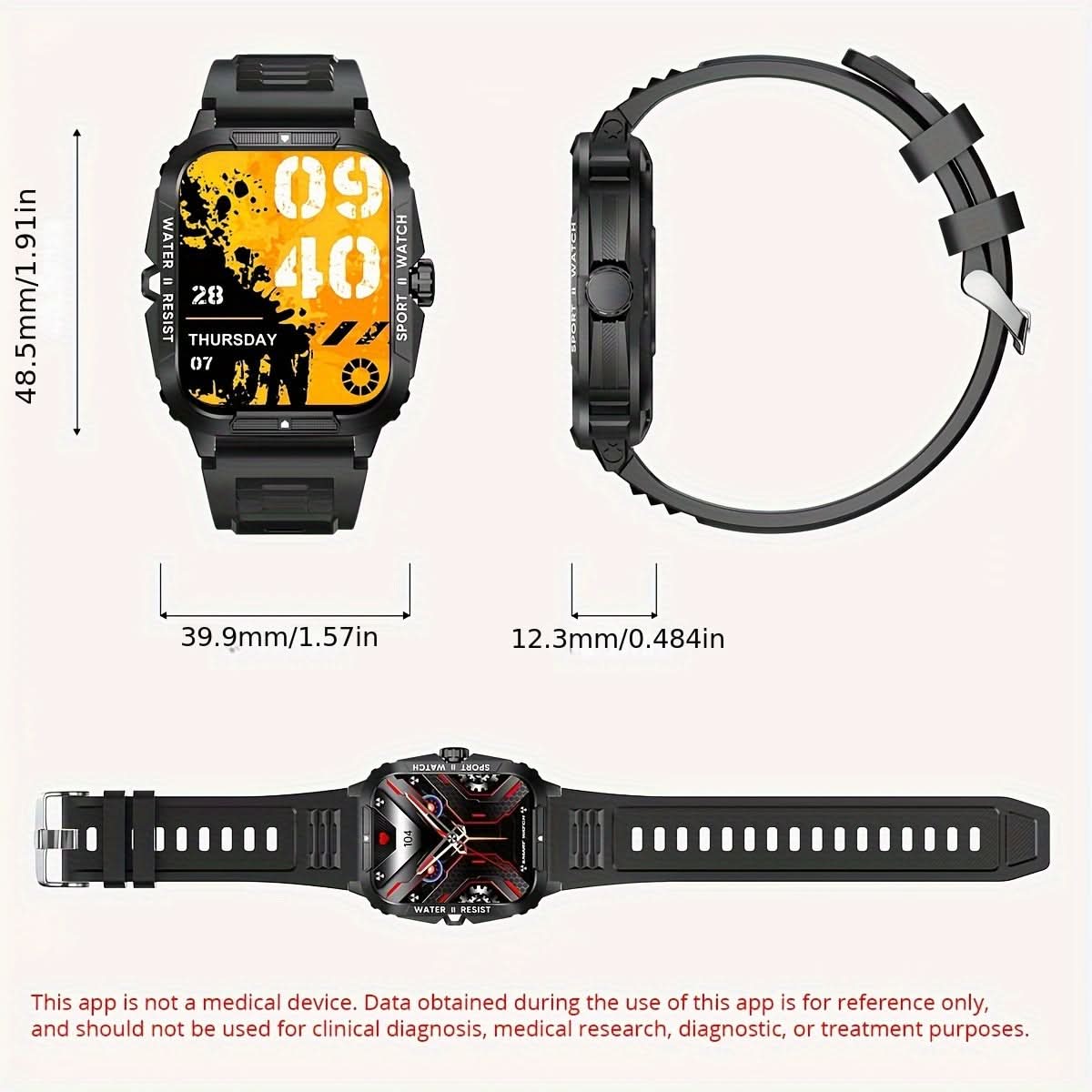 Large 1.96" HD Screen Smartwatch for Men