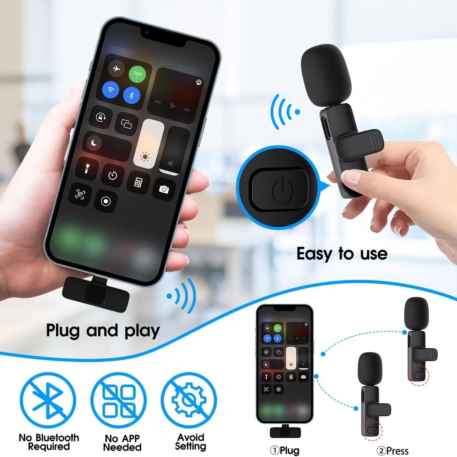 Pack of 2 pcs. Mini Wireless Lavalier Microphone