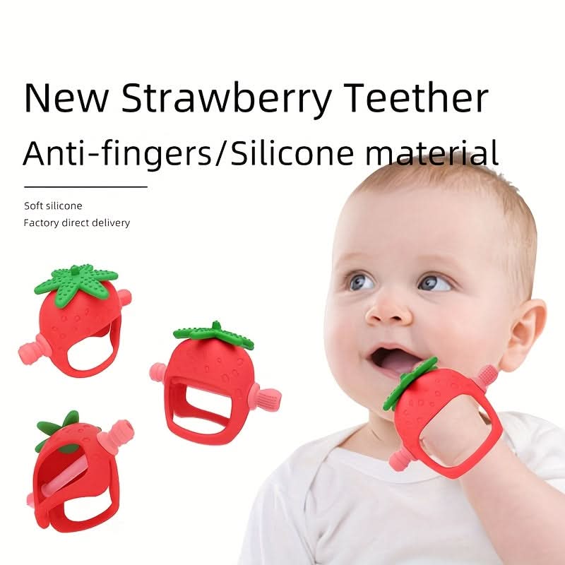 Food-Grade Silicone Baby Teether Glove – Strawberry-Shaped Hand Protector
