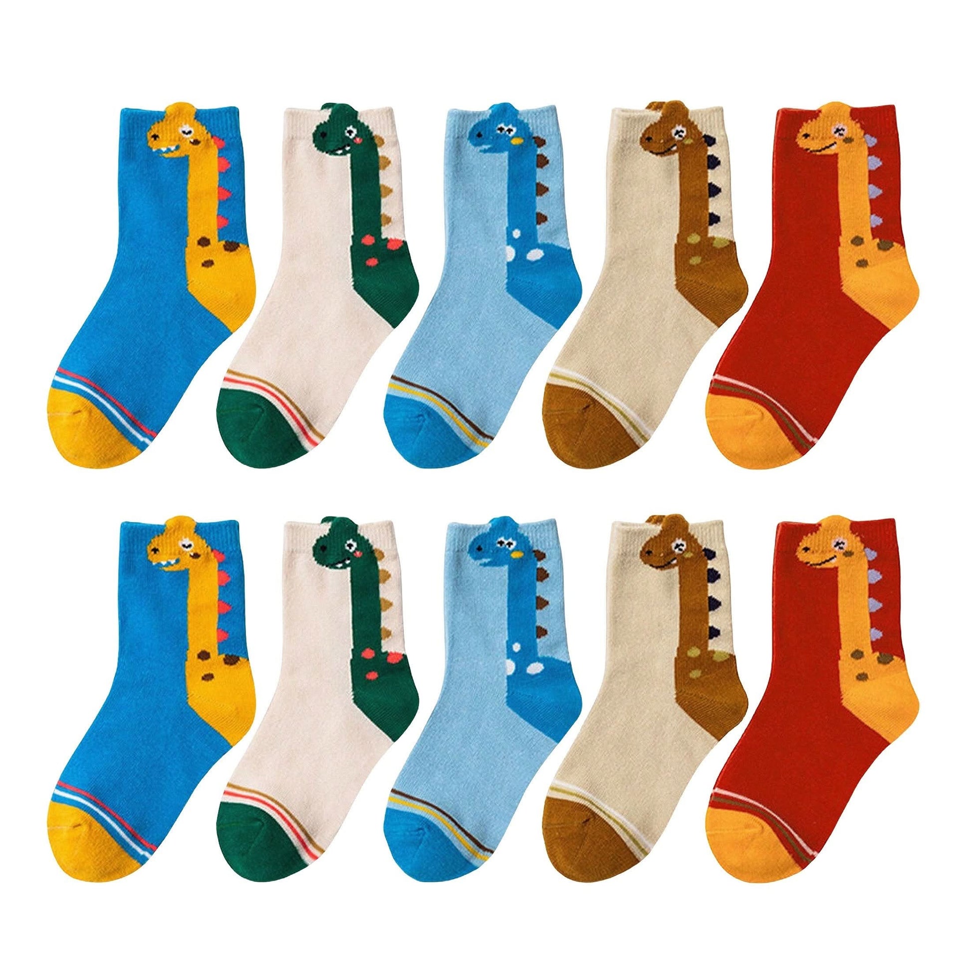 5 Pairs Boys' Cartoon Dino Crew Socks – Comfy