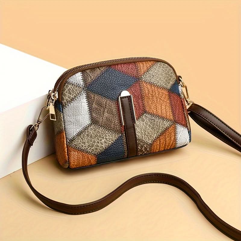 Mini Colorblock Crossbody Bag – Retro Rhombus Print