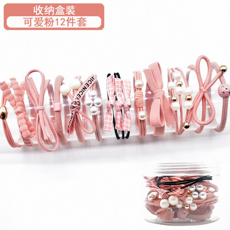 12-Piece Korean Style Elastic Hair Ties – Sweet Rubber Band Set for Ponytails