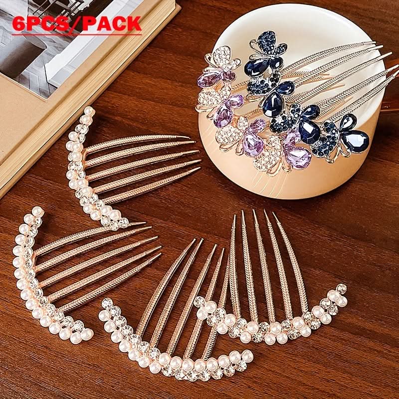 6pcs Pearl Flower Rhinestone Hair Combs