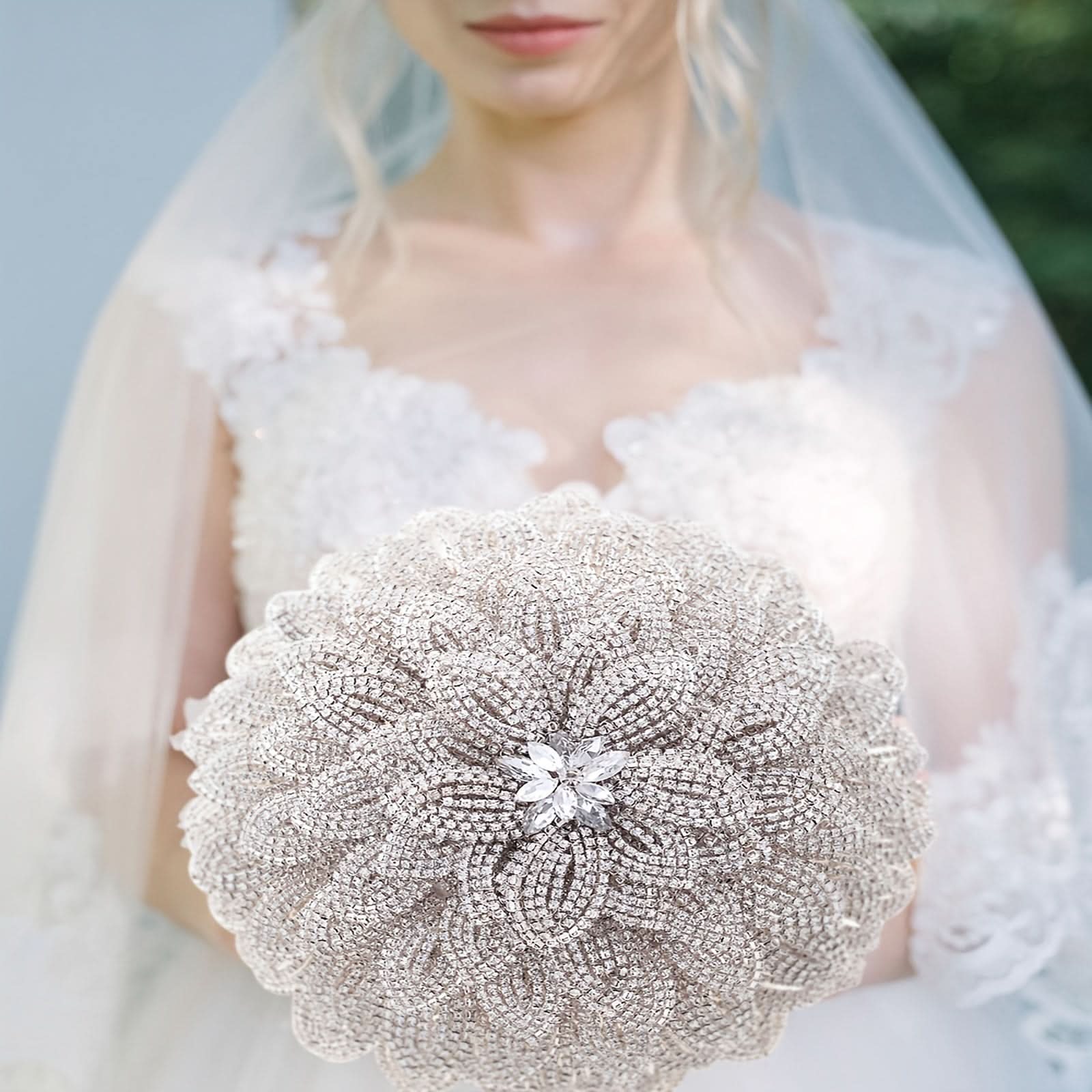Silvery Rhinestone Wedding Bouquet – Bride’s Accessory