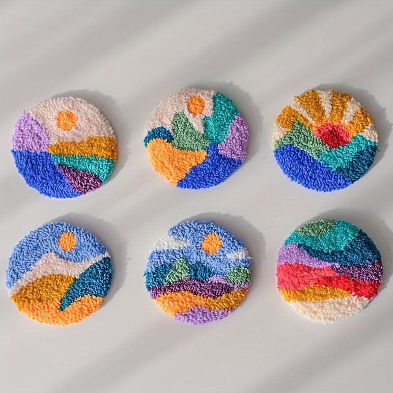 6-Pack DIY Needle Felting Coaster Kit – Mixed Color Landscape Themed Coasters
