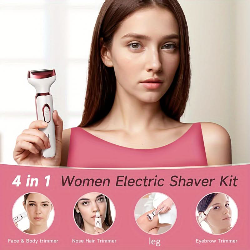 4-in-1 Electric Hair Remover for Women – USB Rechargeable Trimmer Facial, Bikini, Nose & Body Grooming Kit
