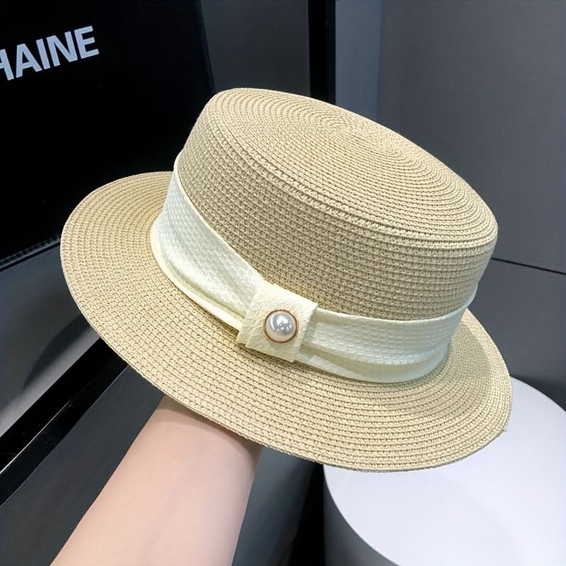 Women’s Straw Sun Hat – Flat Top UV Protection Hat