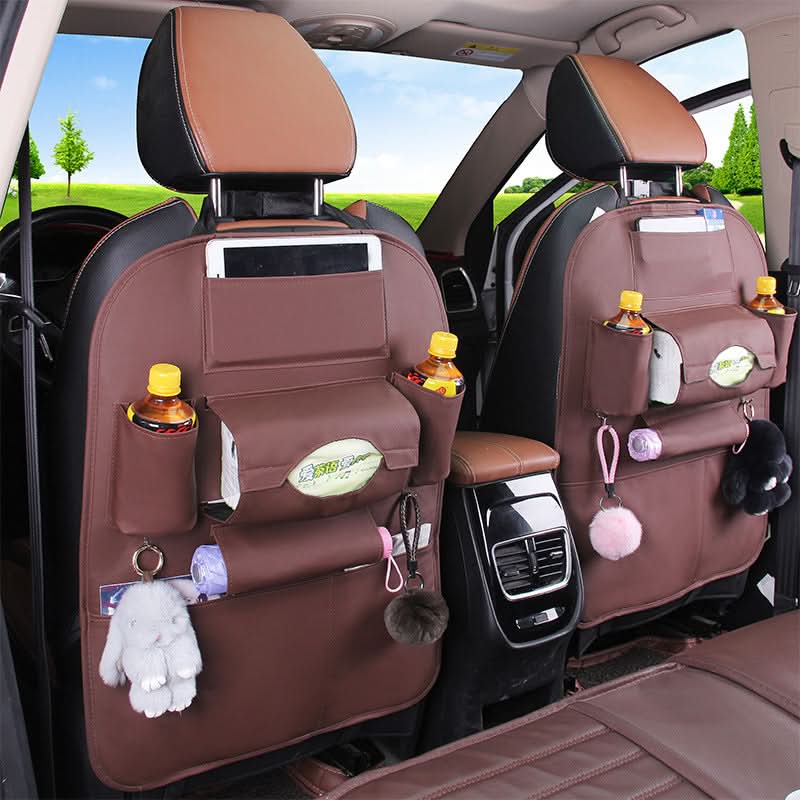 Leather Car Seat Back Organizer – Large Storage Bag