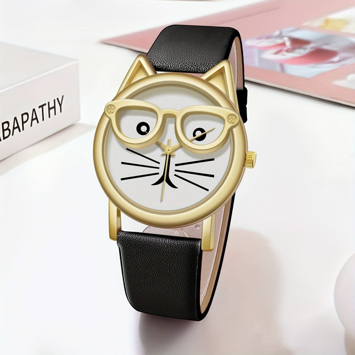 Cute Cat Minimalist Quartz Watch - Faux Leather Strap