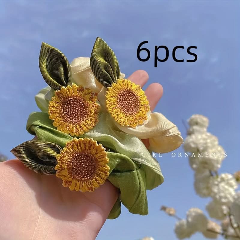 6PCS Sunflower Mesh Hair Scrunchies Set