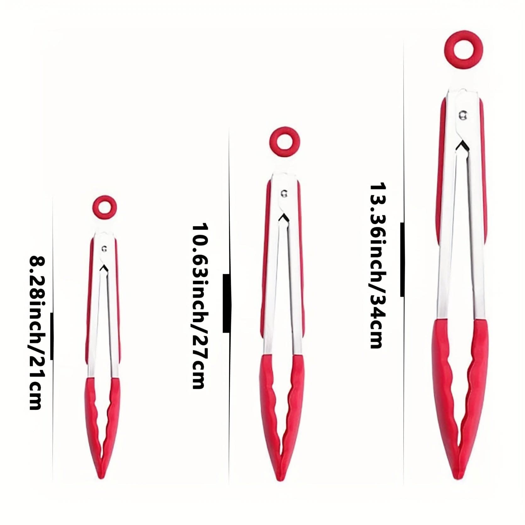 3-Pack Silicone & Stainless Steel Food Tongs - Multifunctional Kitchen Utensils