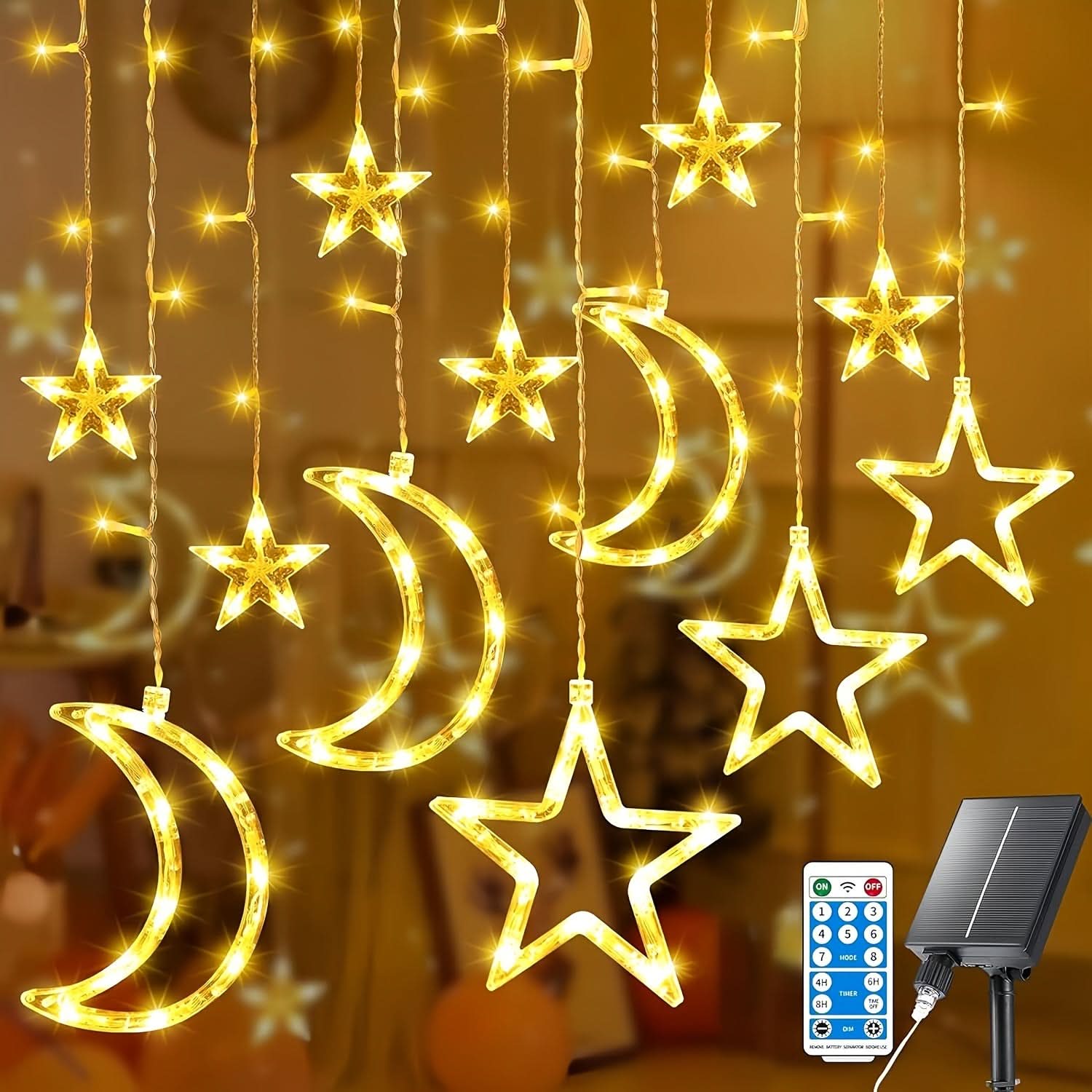 138 LED Solar Curtain Lights, Remote Control