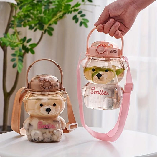 1000ml Kids' Cartoon Bear Straw Bottle – BPA-Free