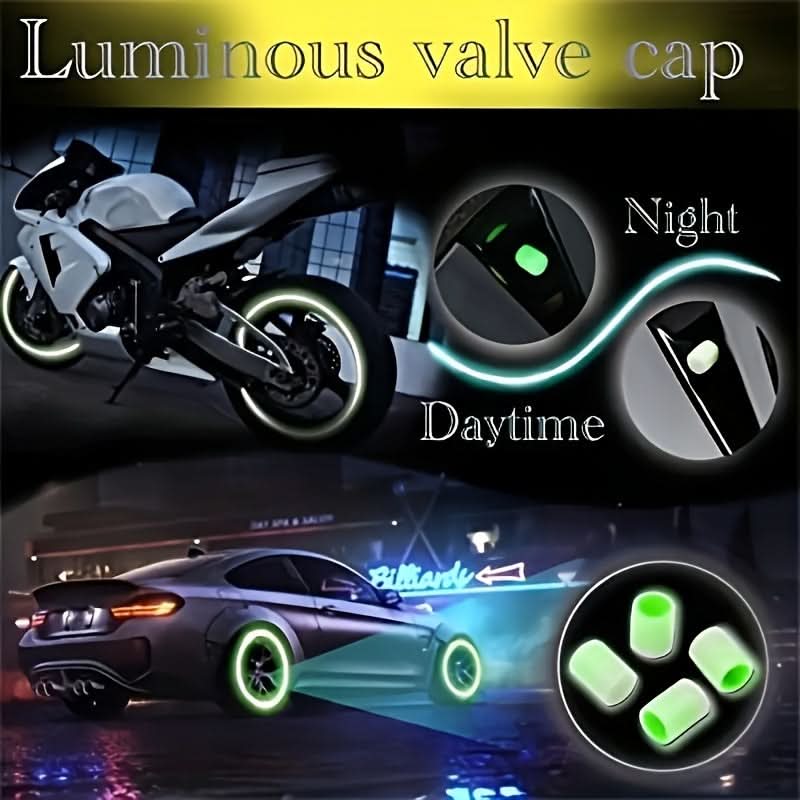 Glow-in-the-Dark Tire Valve Caps – Universal Set for Cars, Bikes & More