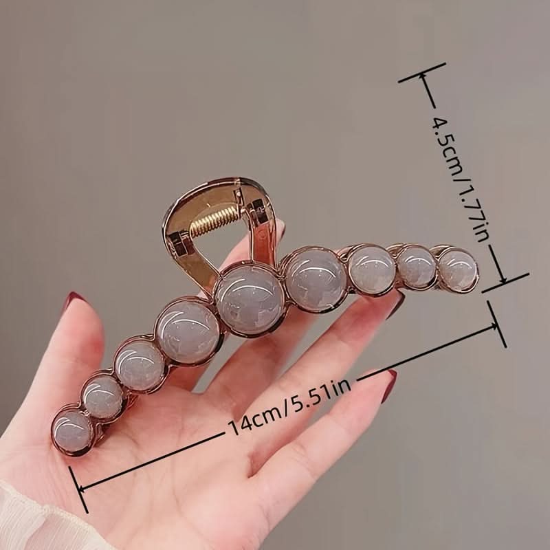 Elegant Acrylic Hair Claw with Round Beads - Large Shark Clip