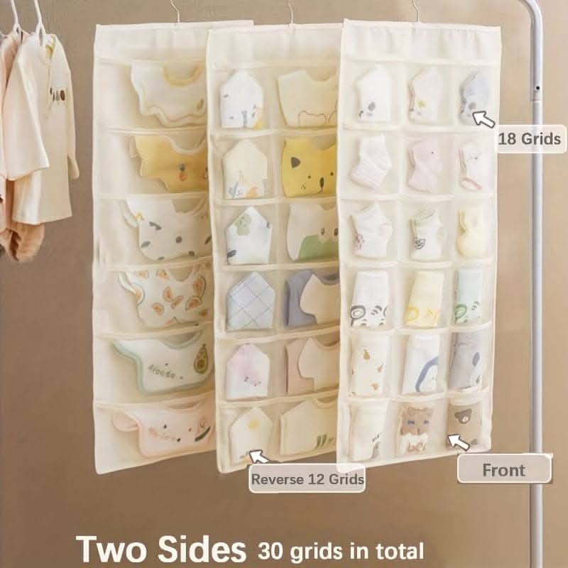 Baby Socks & Bibs Organizer - 30-Compartment Hangable Non-Woven Storage Bag