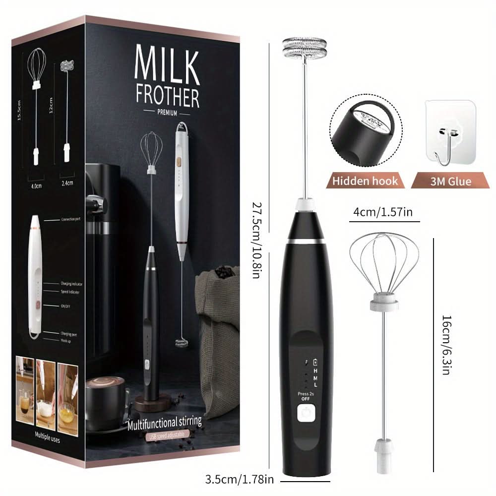 USB Rechargeable Handheld Milk Frother – 3-Speed Adjustable Blender