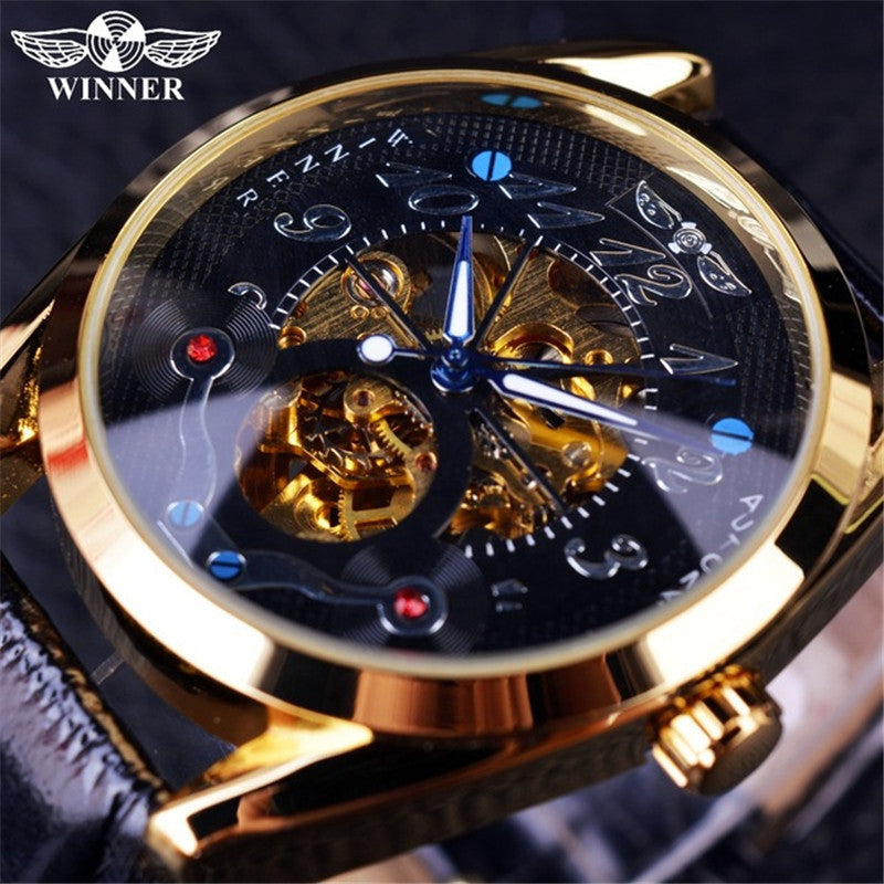 T-Winner Men’s Hollow Mechanical Watch – Business Leather Strap Automatic Timepiece