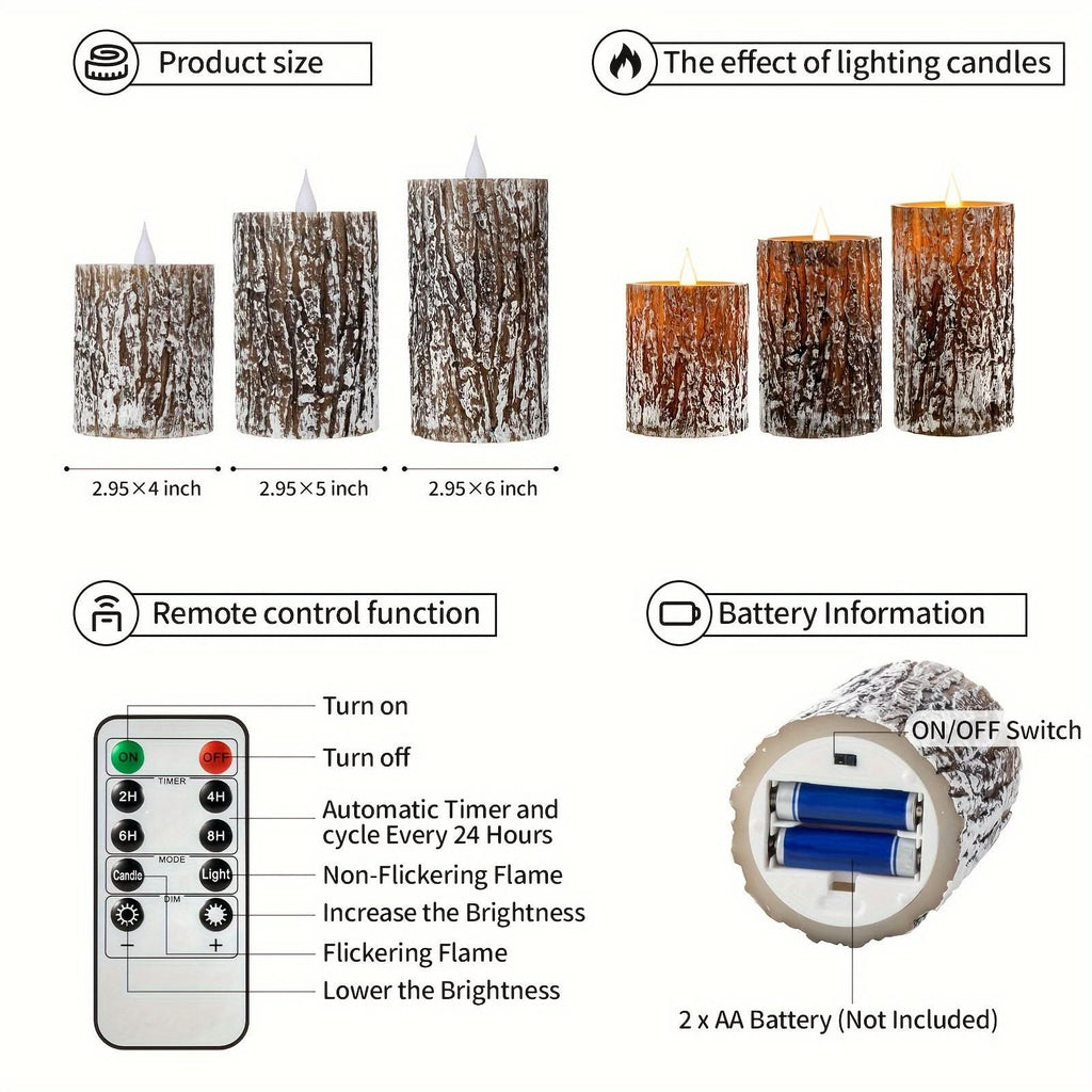Tree Shaped Table Lamp with Realistic Pine Bark Finish - Dimmable LED Candles