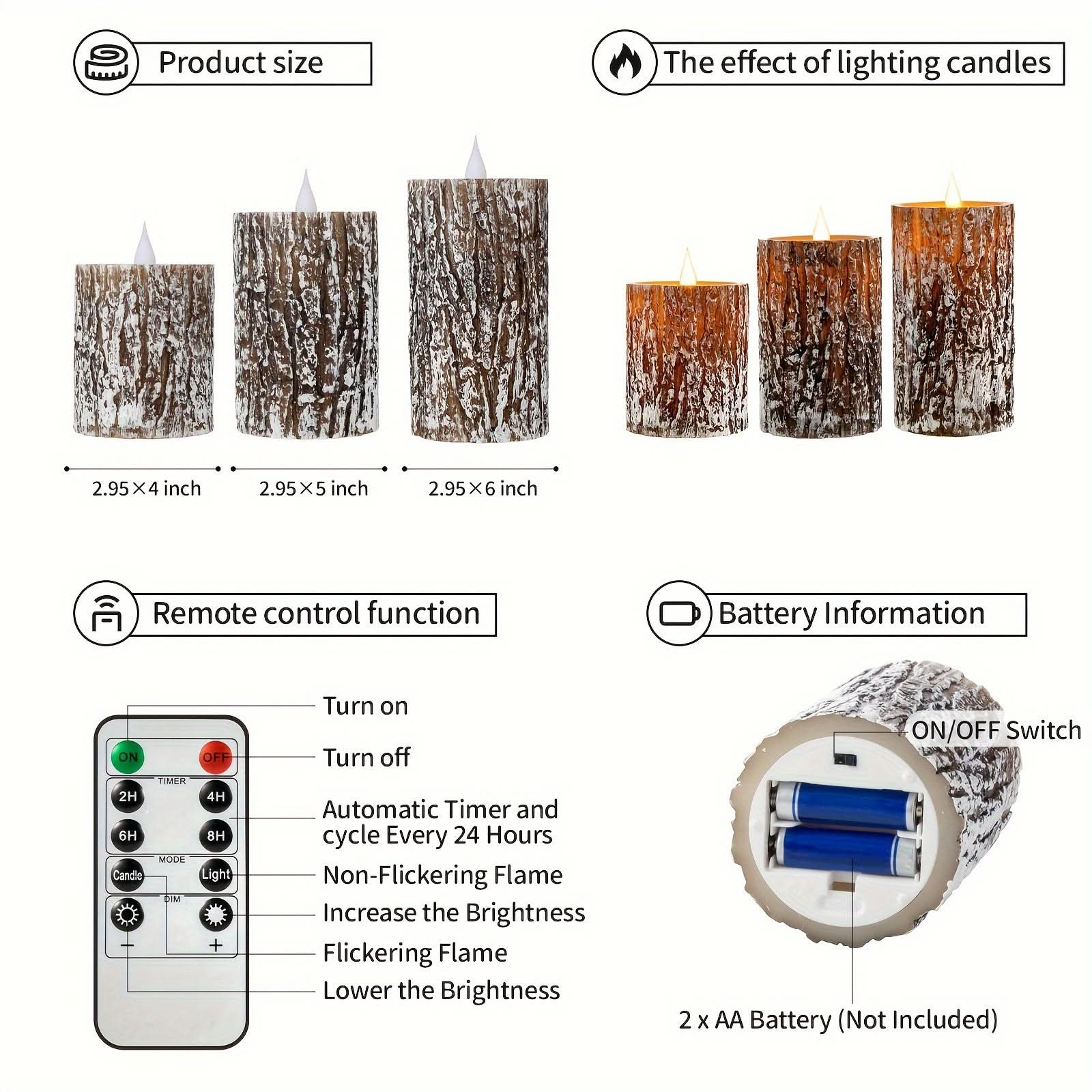 Tree Shaped Table Lamp with Realistic Pine Bark Finish - Dimmable LED Candles