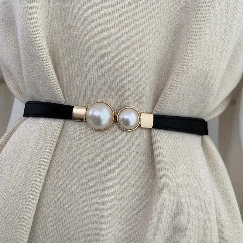 Adjustable Faux Pearl Elastic Waist Belt