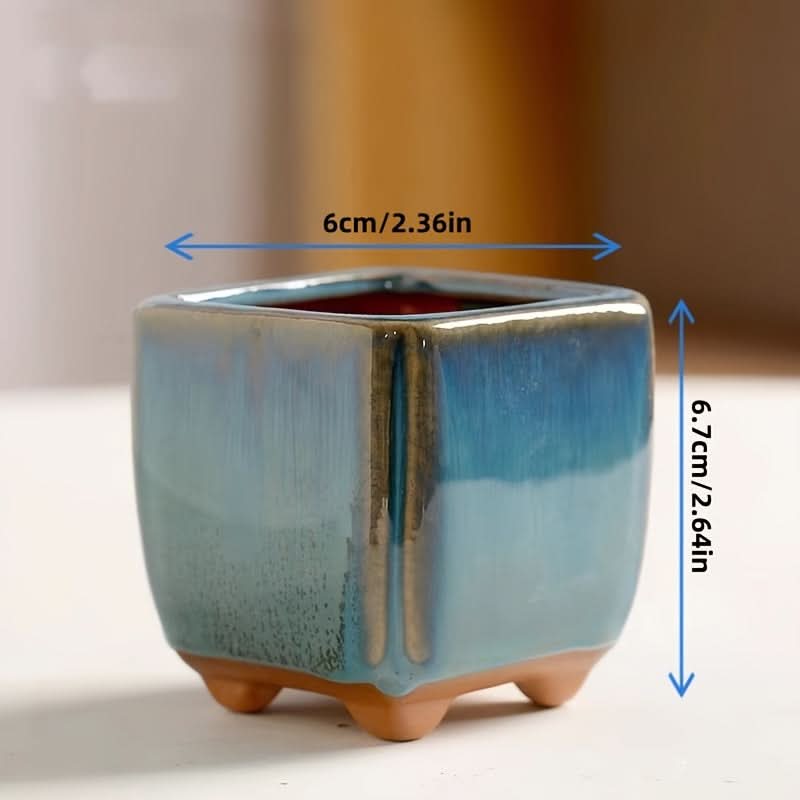 5-Piece Handcrafted Blue Ceramic Mini Succulent Planter Set