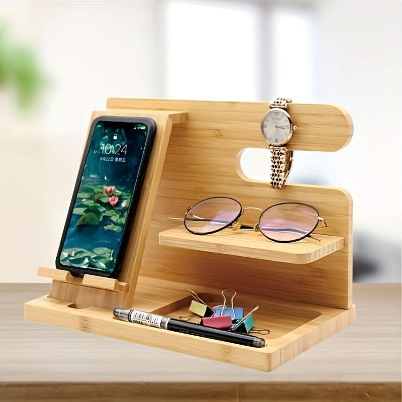 Square Wooden Phone Stand & Storage Organizer