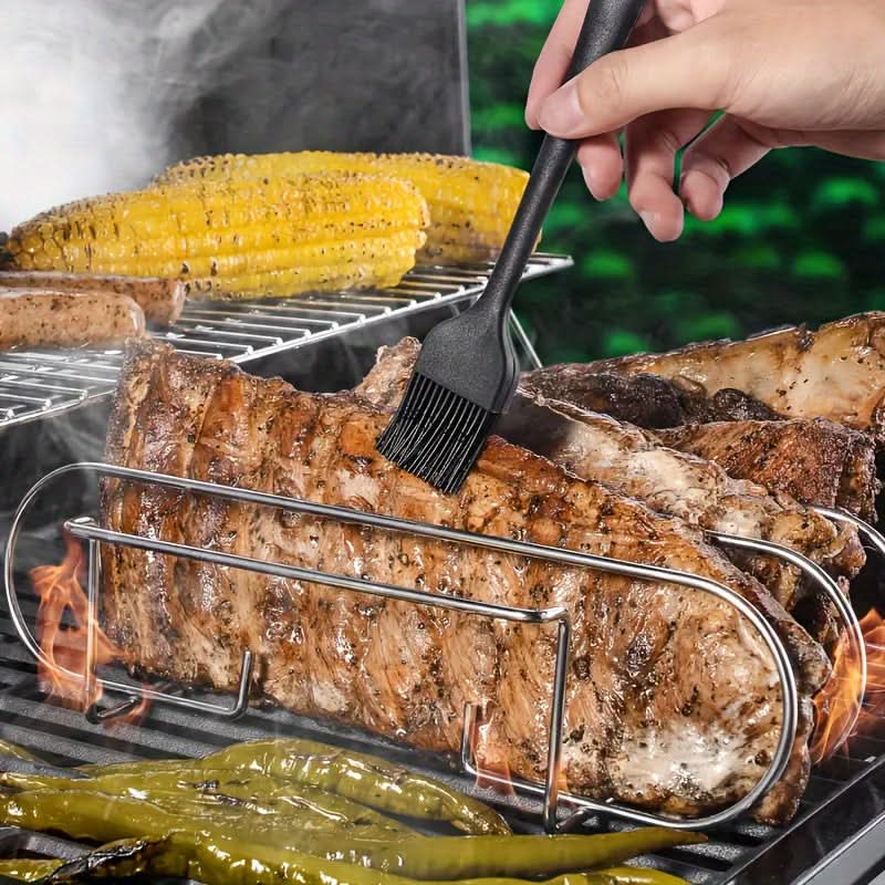 5-Slot Stainless Steel Rib Rack for Grilling