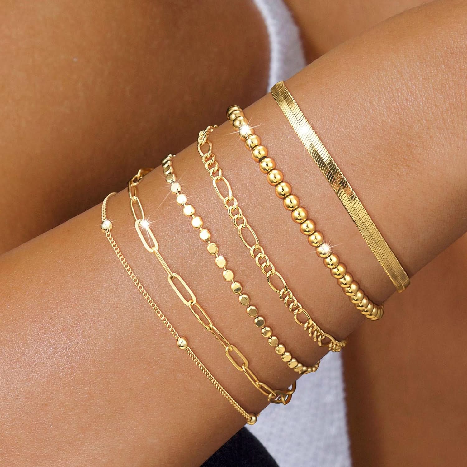 Pack of 6 pcs. Dainty Chain Bracelets Set for Women