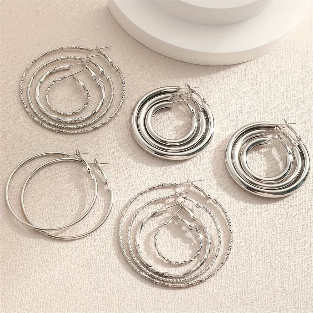 8 Pairs Elegant Hoop Earrings Set