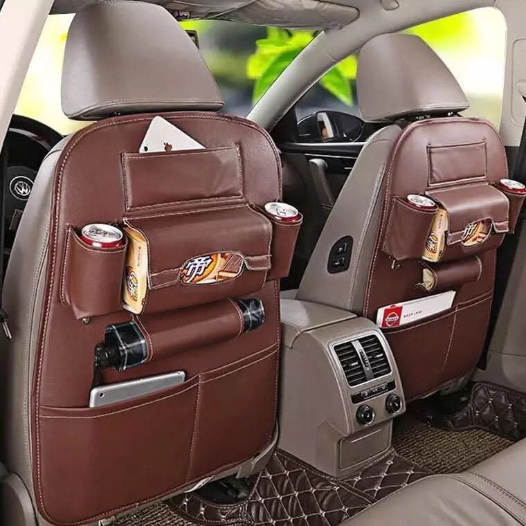 Leather Car Seat Back Organizer – Large Storage Bag