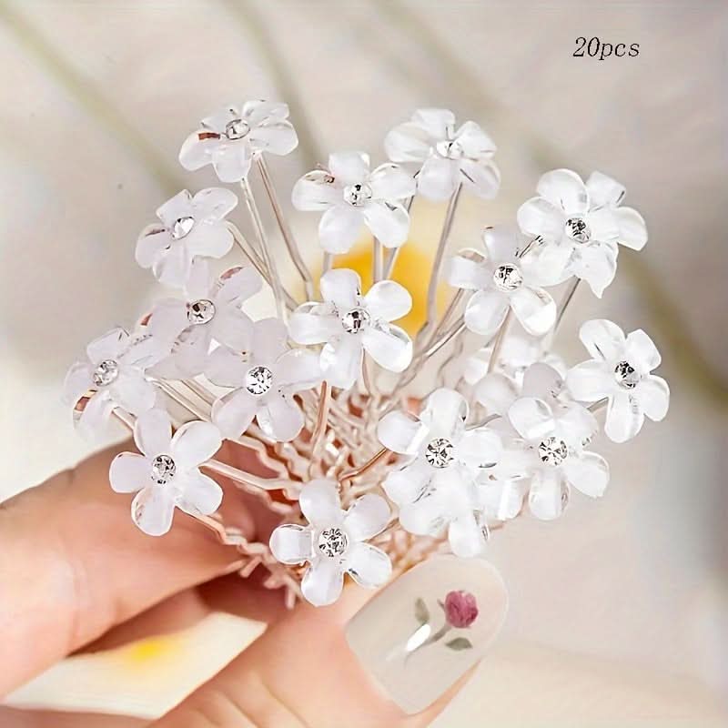20pcs White Bohemian Rhinestone Hairpins for Parties