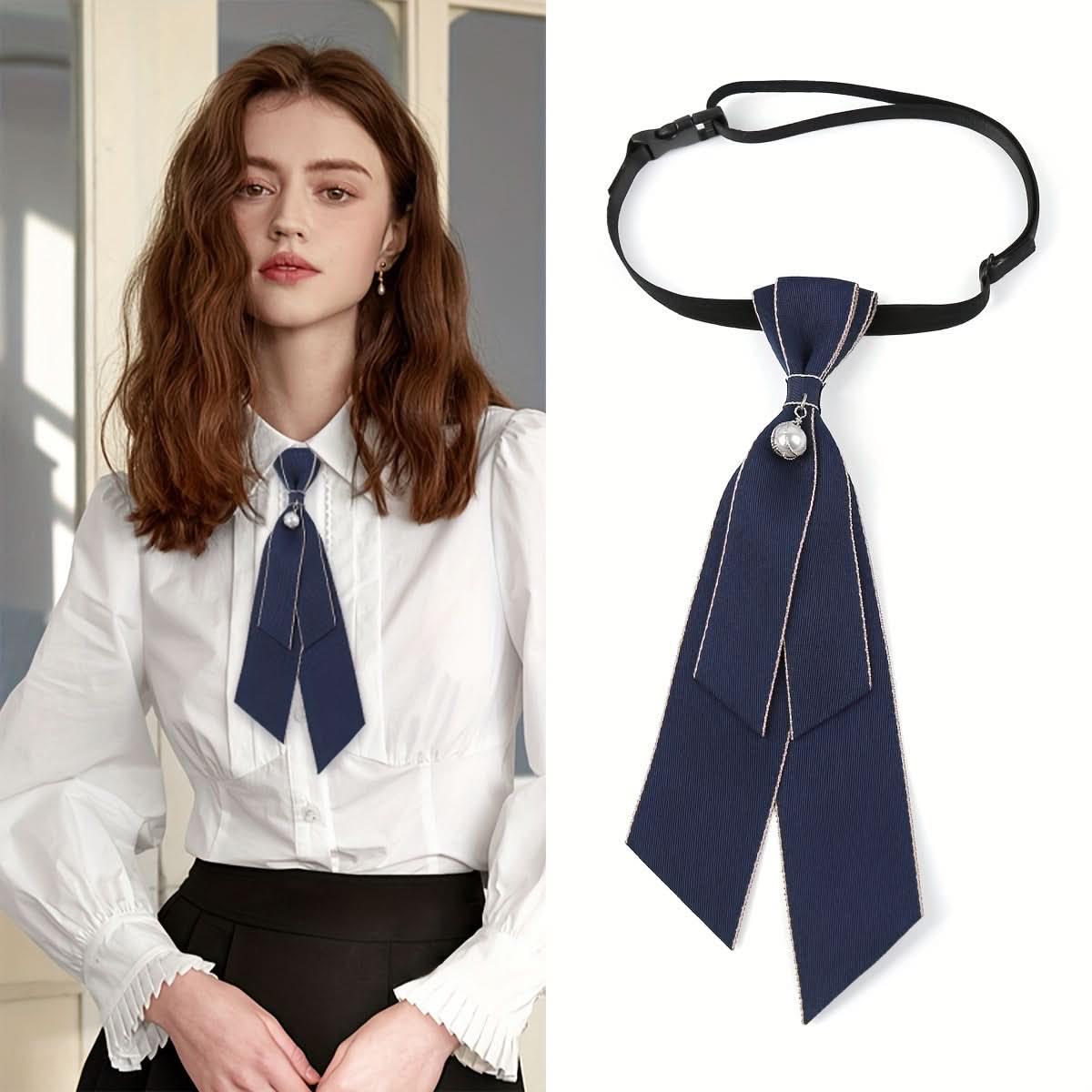Women's Pearl Bowtie Faux Collar Accessory