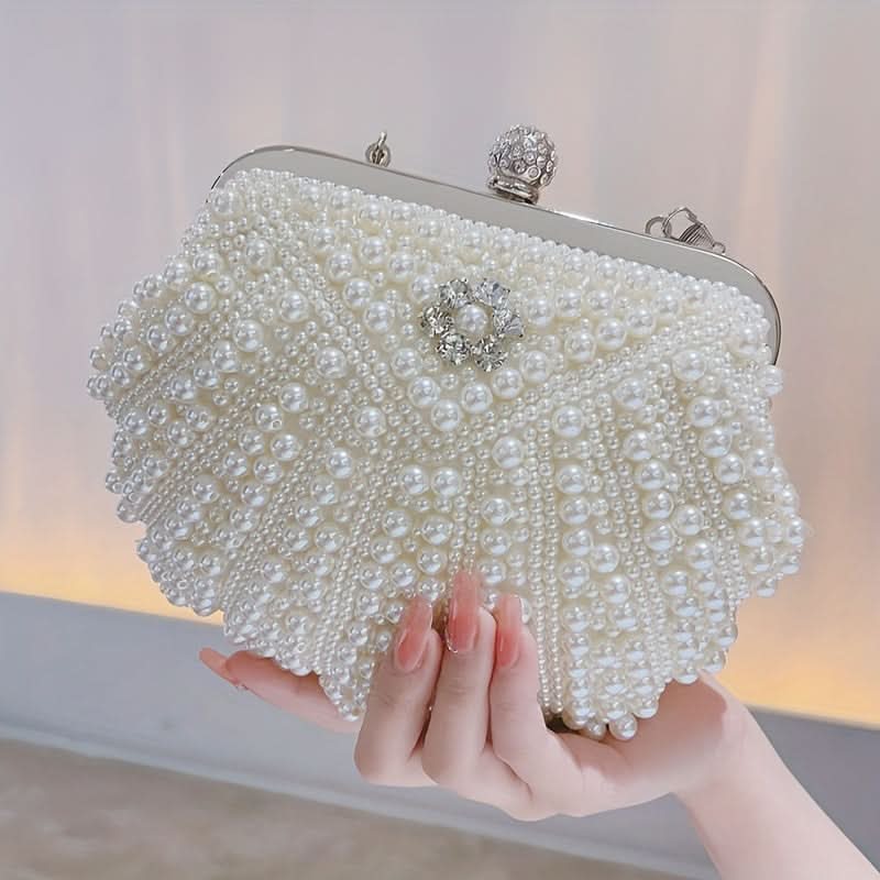 Elegant Floral Handle Wedding Clutch, Metal Chain
