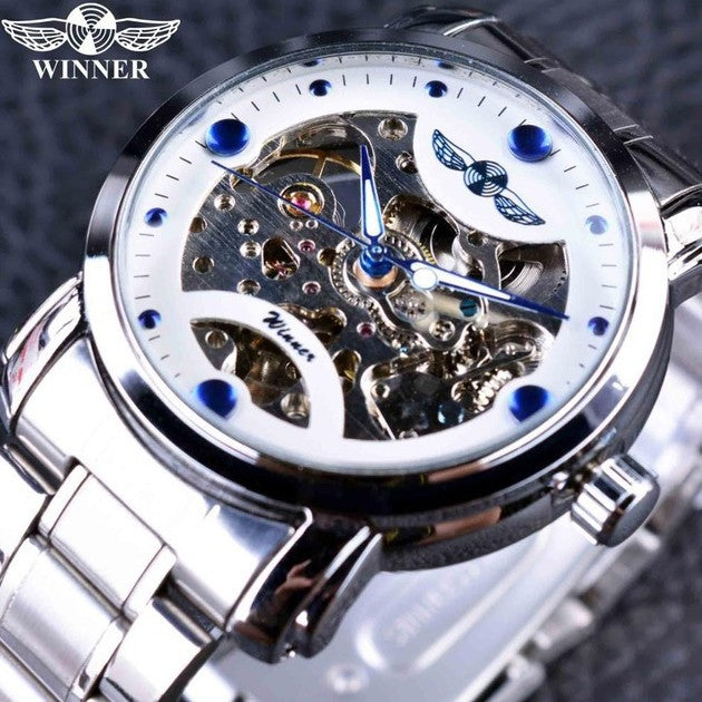 Winner Hollow Automatic Mechanical Watch for Men – Alloy Strap Business Timepiece