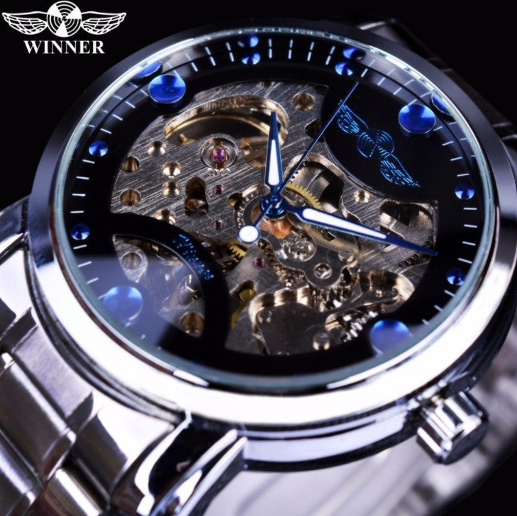 Winner Hollow Automatic Mechanical Watch for Men – Alloy Strap Business Timepiece