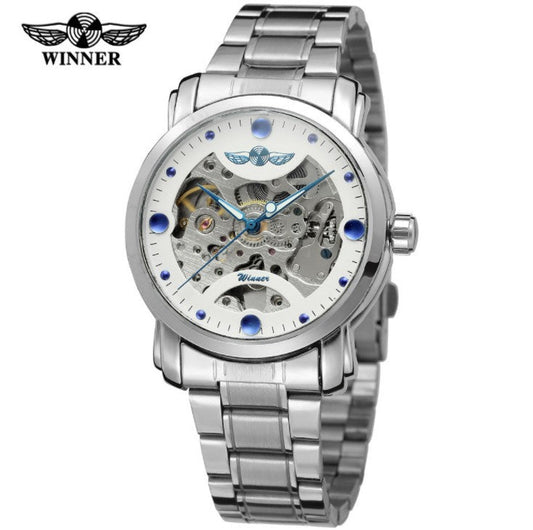 Winner Hollow Automatic Mechanical Watch for Men – Alloy Strap Business Timepiece