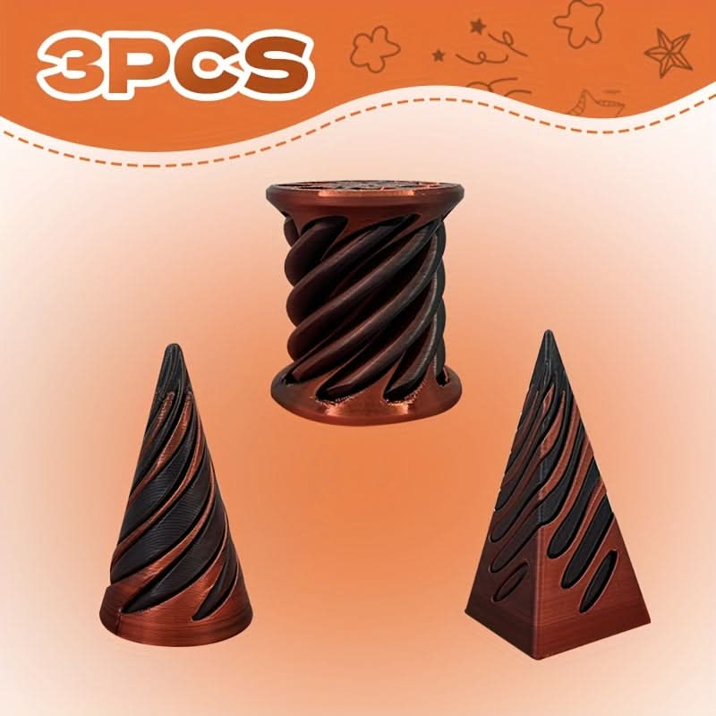 3pcs Spiral Cone Fidget Toys – 3D Printed Swirl Sensory Toys