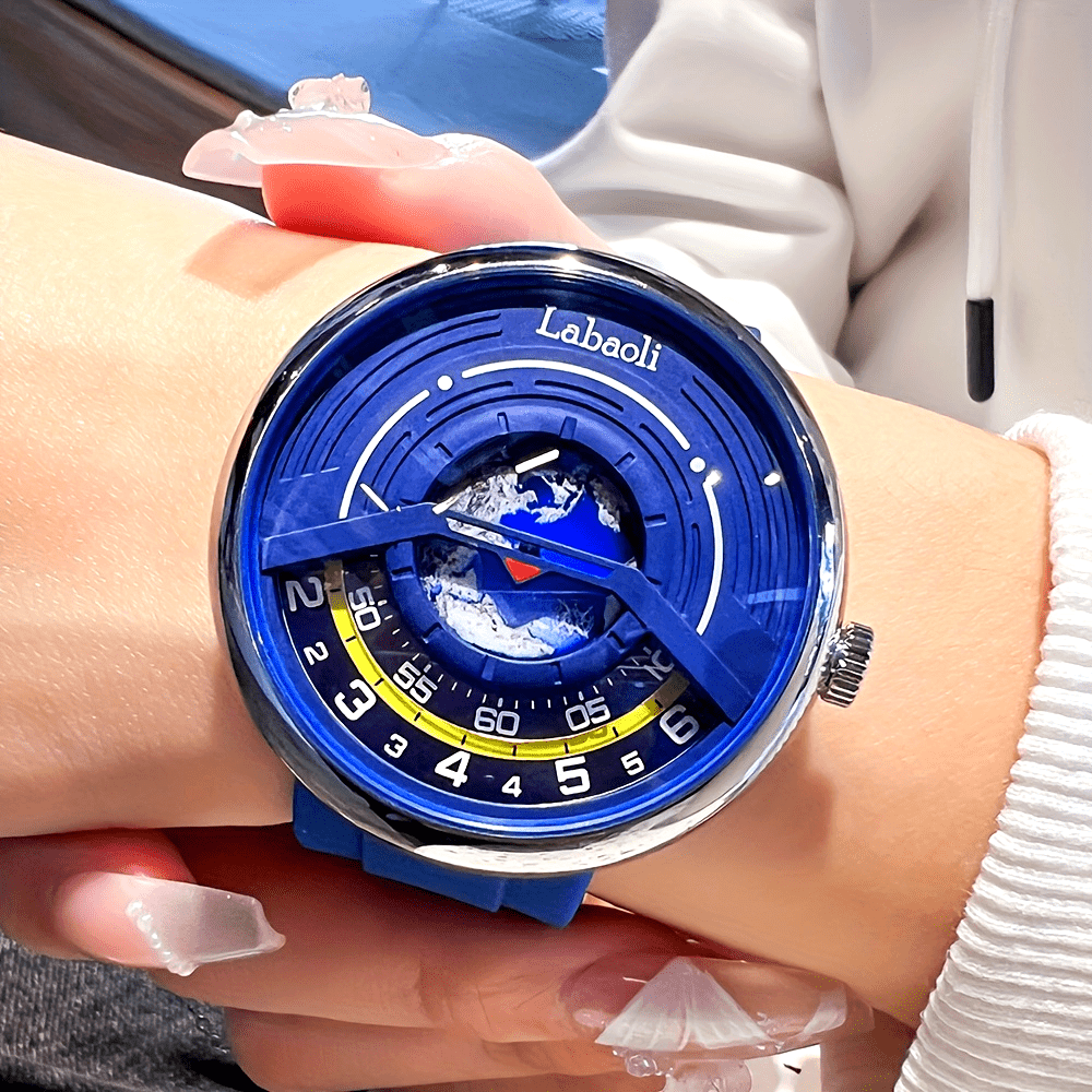 Men’s World-Time Quartz Watch – Hollow Dial, Silicone Strap, Casual Analog Design