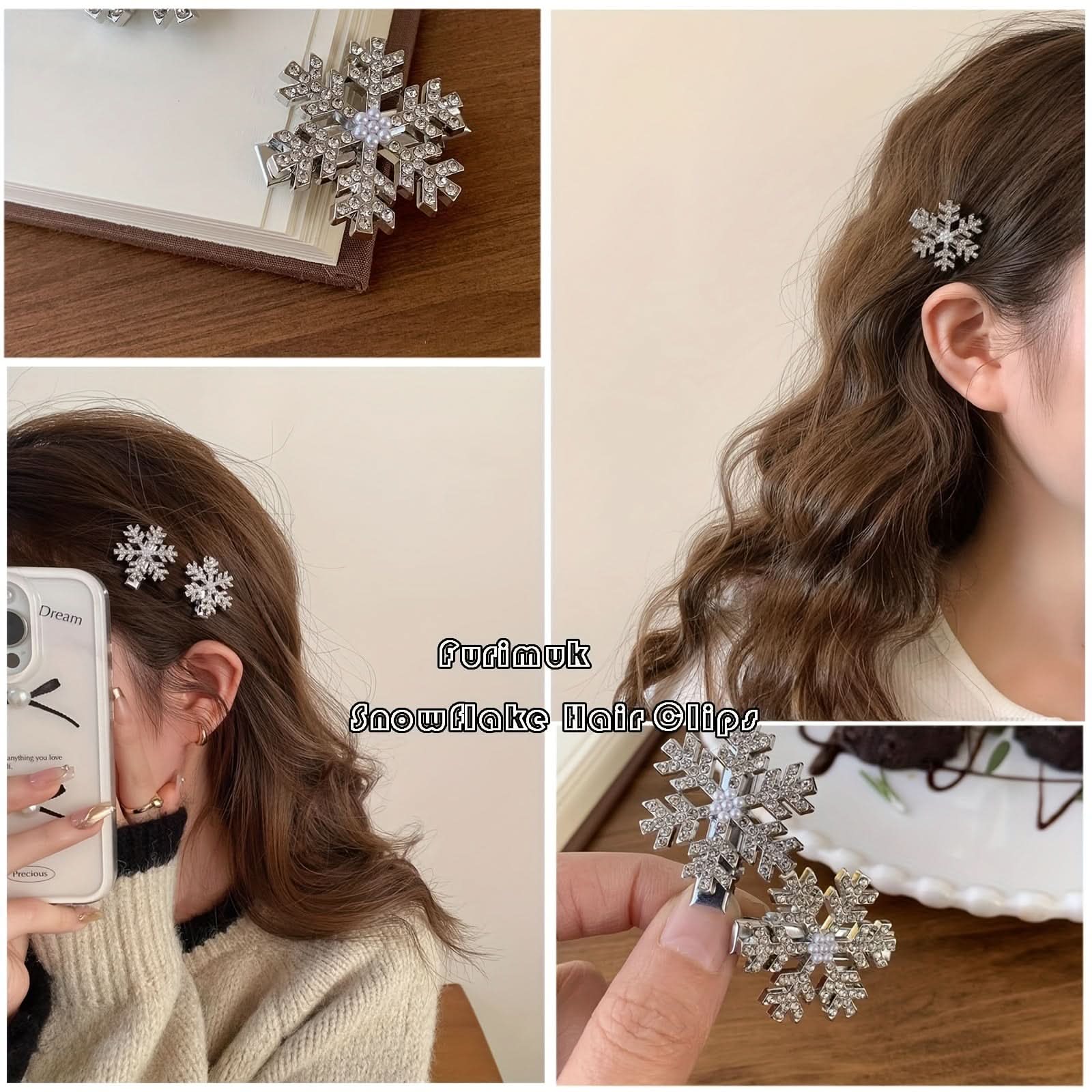 8-Pack Rhinestone Snowflake Hair Clips, Christmas Hair Accessories