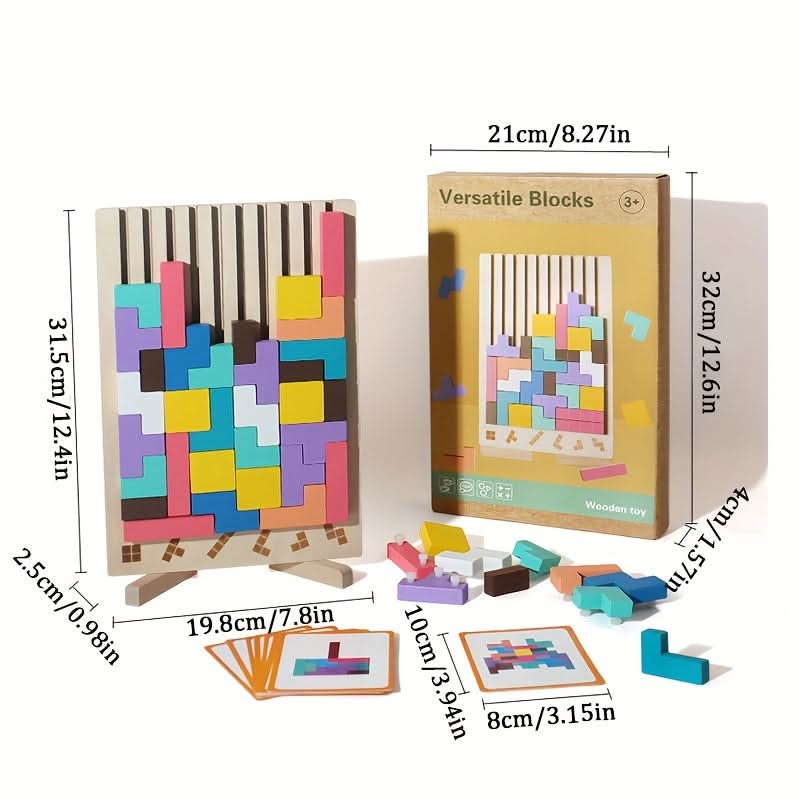 Colorful Wooden 3D Puzzle Game – Brain-Boosting Educational Toy for Kids