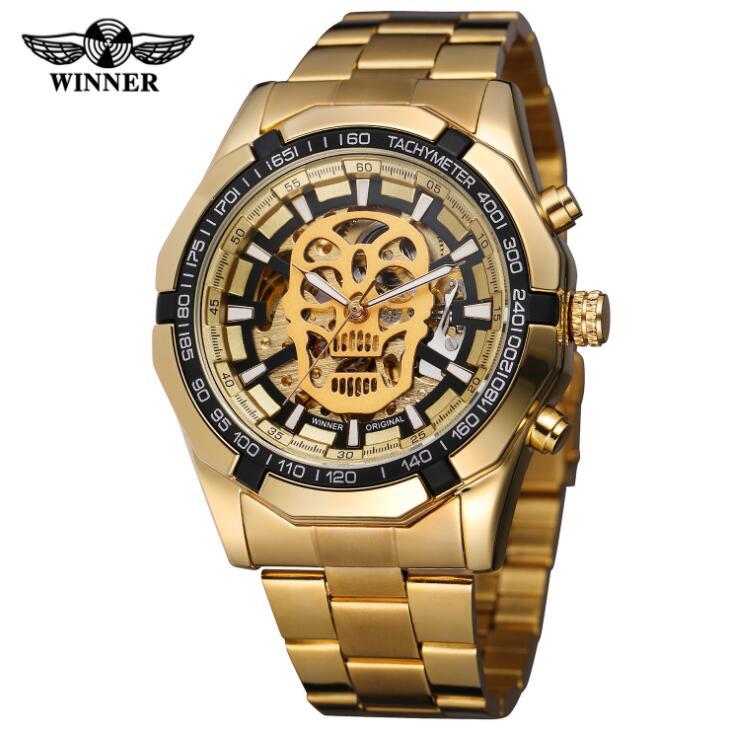 T-WINNER Skull Skeleton Mechanical Watch for Men – Luminous Hollow Dial Timepiece