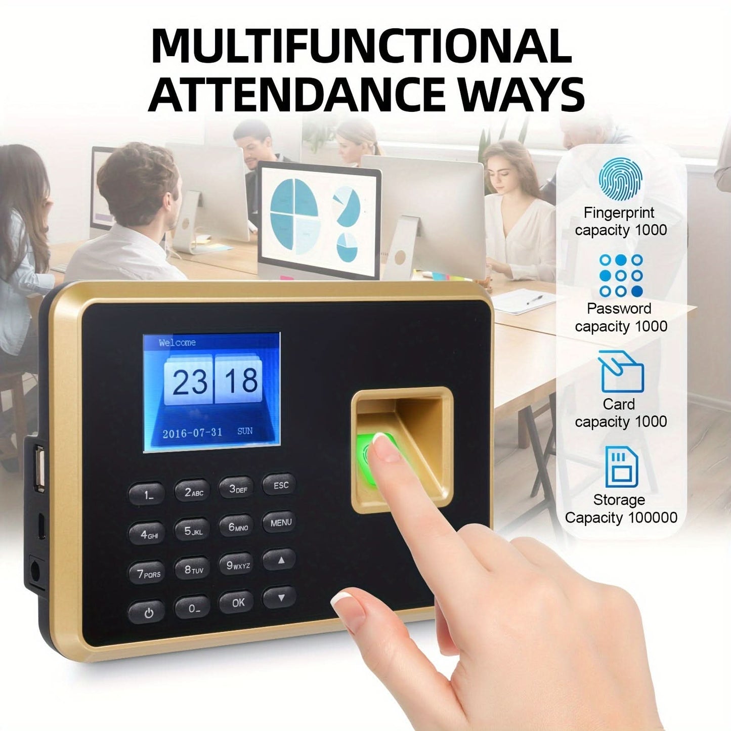 Biometric Fingerprint Time Clock with ID Card Recognition